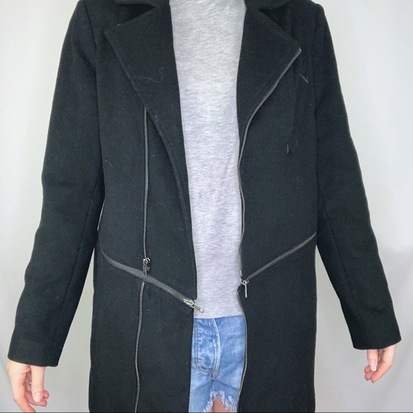 Mural Zipper Wool Trench Coat Long Sleeve City Event Layered Overcoat Modern - Picture 5 of 9